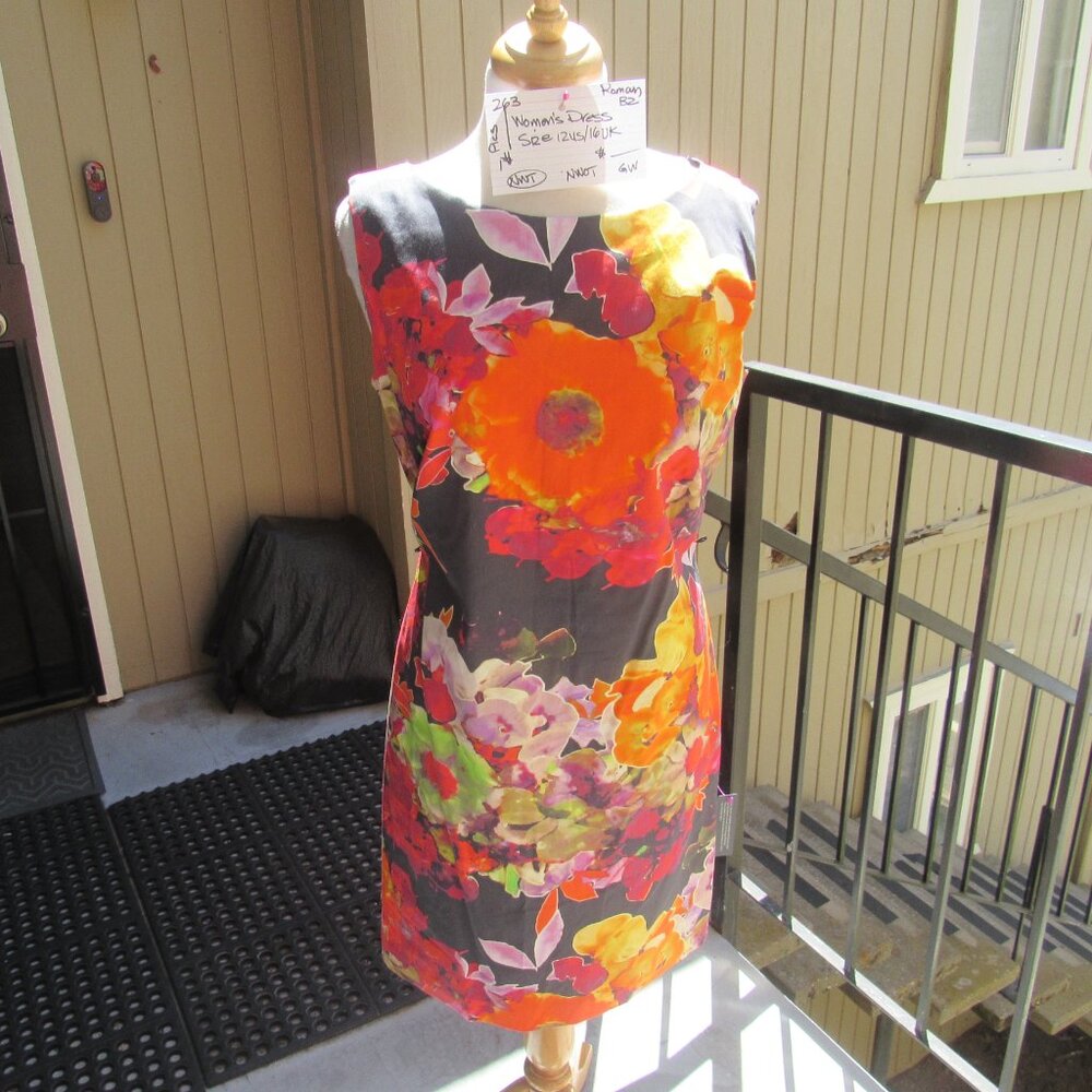 #301  NEW WOMEN'S SHIFT FLORAL DRESS BY ROMAN  (SIZE 12US / 16UK)